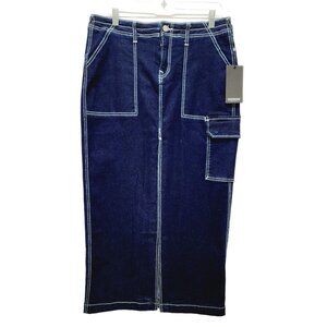 True Religion Rinse Dark Blue Denim Long Cargo Utility Skirt NWT Womens Size 29